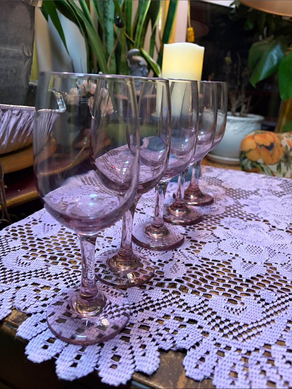 Vintage Libbey Premiere Plum Pink Wine Glasses Stemmed Rose - Set of 5 GLOW